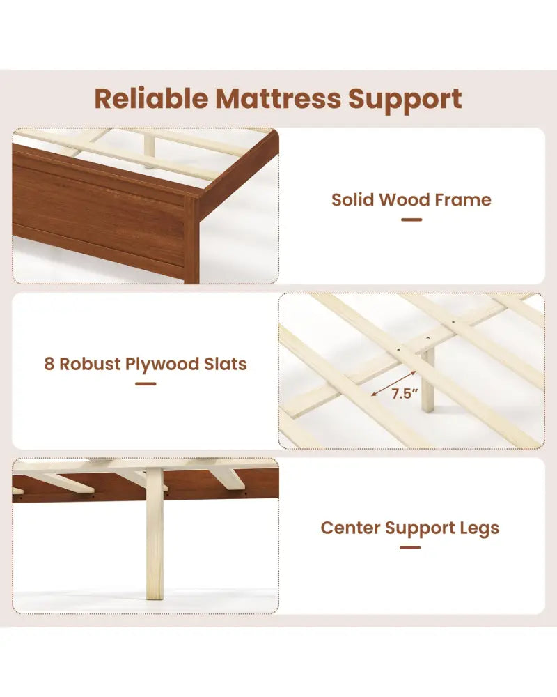 Multiple Size Solid Wood Platform Bed Frame with Headboard in Walnut-Full Size - Beds & Bed Frames