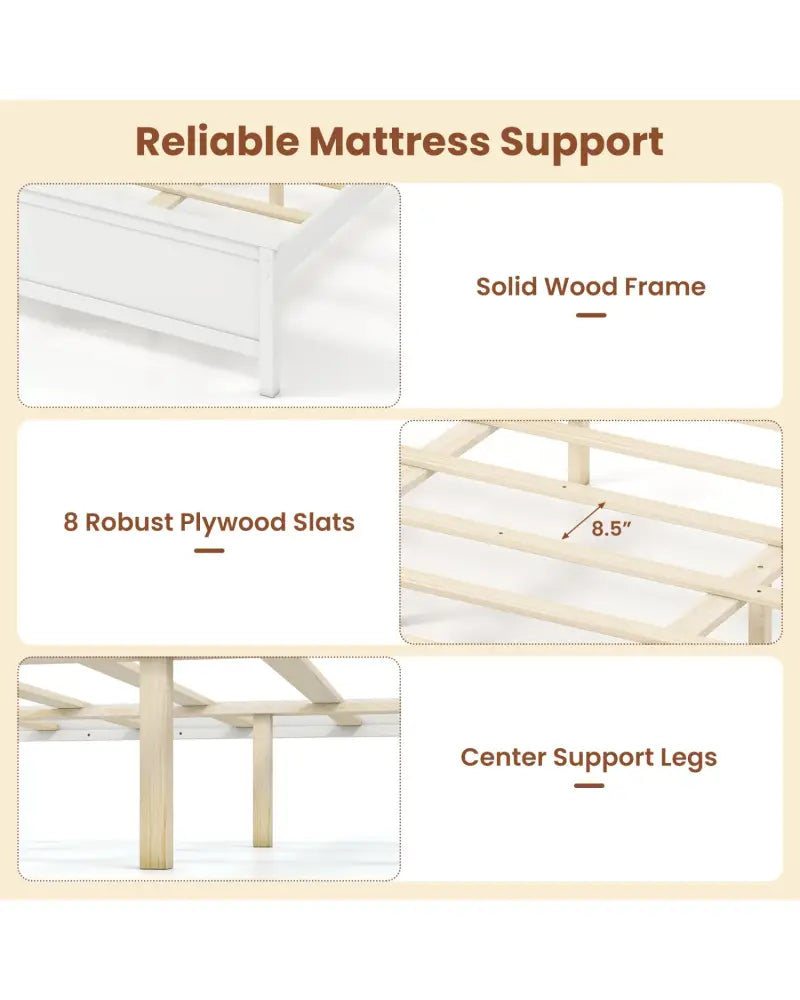Multiple Size Solid Wood Platform Bed Frame with Headboard in White-Queen Size - Beds & Bed Frames