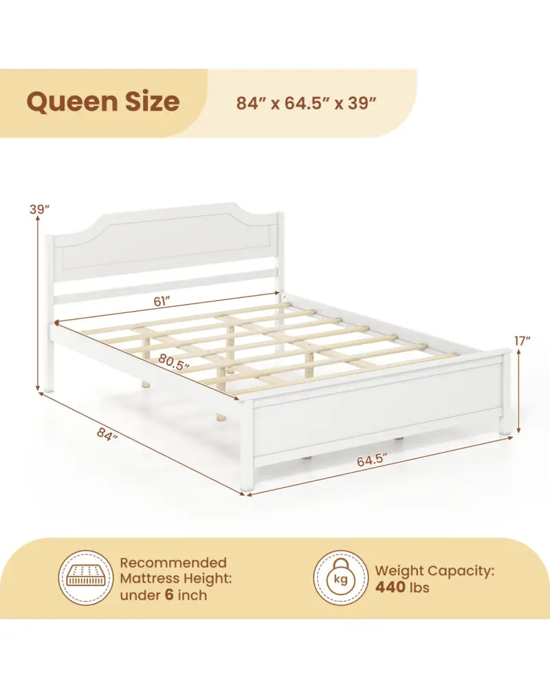 Multiple Size Solid Wood Platform Bed Frame with Headboard in White-Queen Size - Beds & Bed Frames