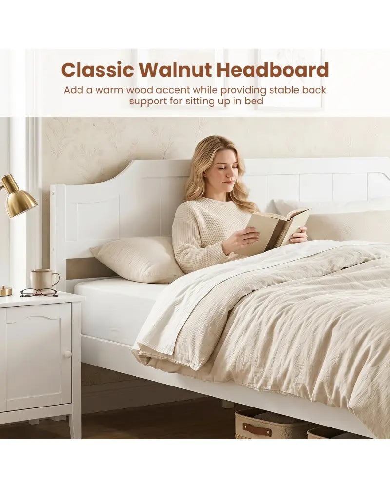 Multiple Size Solid Wood Platform Bed Frame with Headboard in White-King Size - Beds & Bed Frames
