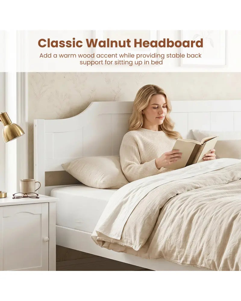 Multiple Size Solid Wood Platform Bed Frame with Headboard in White-Queen Size - Beds & Bed Frames