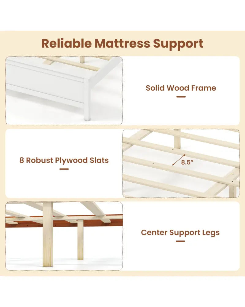 Multiple Size Solid Wood Platform Bed Frame with Headboard in White-King Size - Beds & Bed Frames