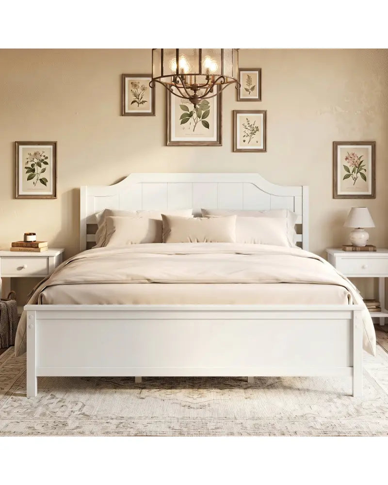 Multiple Size Solid Wood Platform Bed Frame with Headboard in White-Queen Size - Beds & Bed Frames