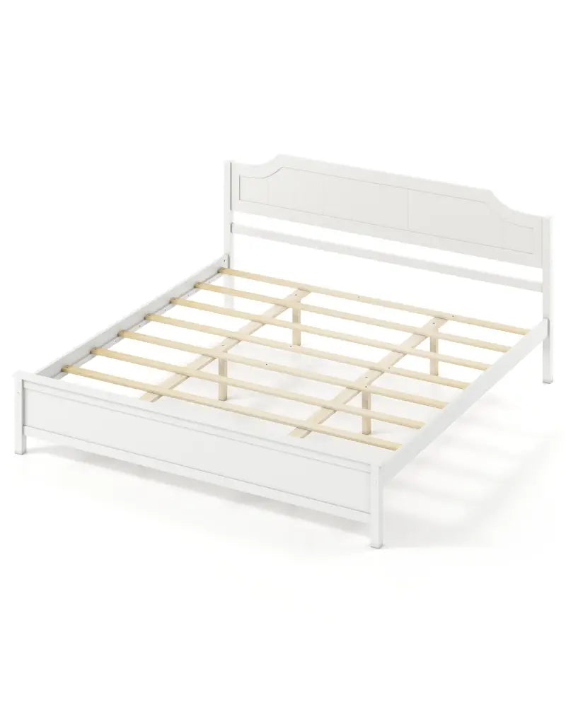 Multiple Size Solid Wood Platform Bed Frame with Headboard in White-King Size - Beds & Bed Frames