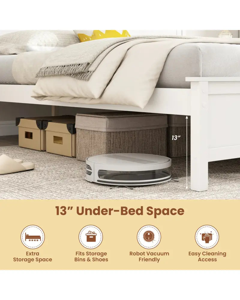 Multiple Size Solid Wood Platform Bed Frame with Headboard in White-Queen Size - Beds & Bed Frames