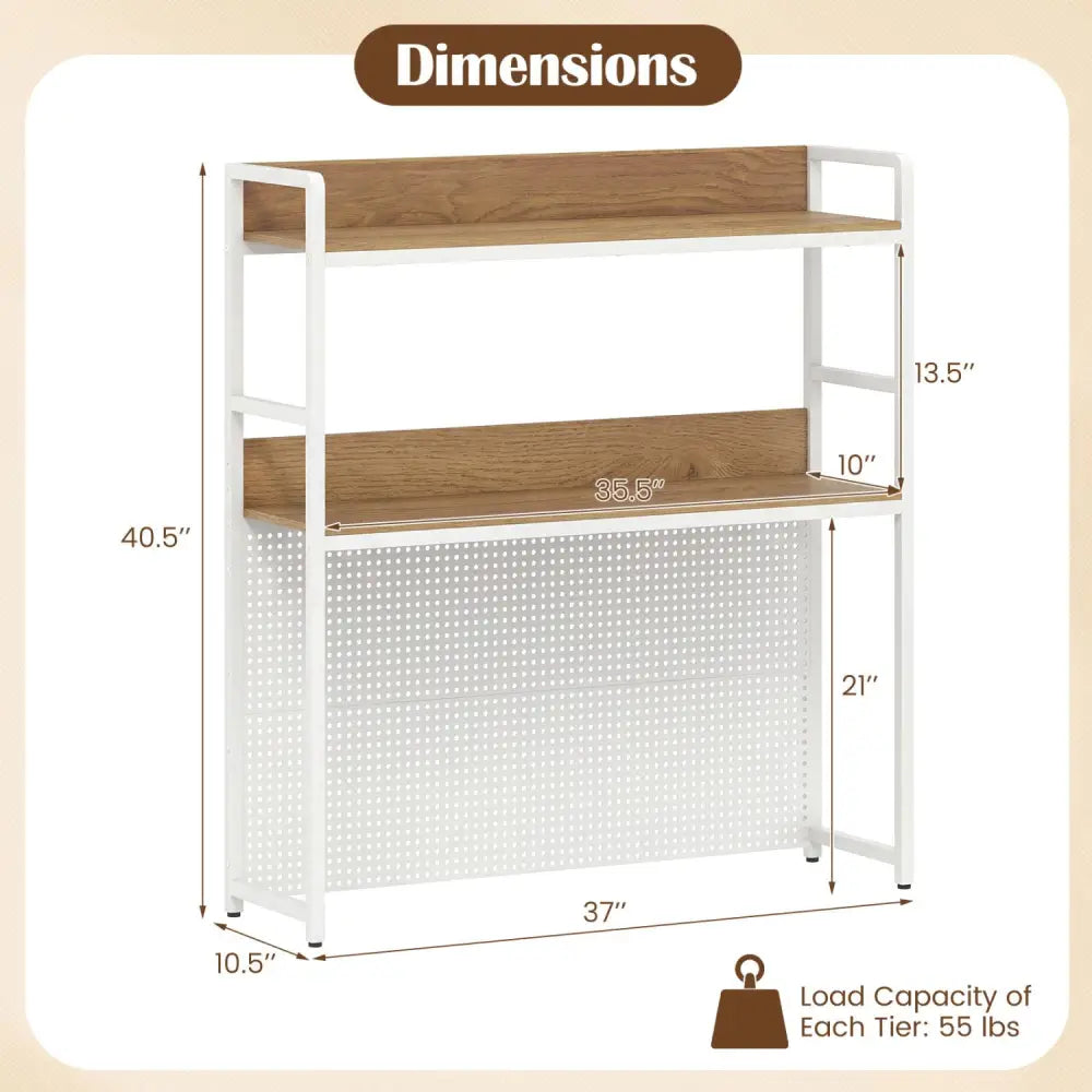 Multipurpose 2-Tier Desktop Bookshelf with Pegboard for up to 32 Inch Computer Monitor-Natural - Natural - Bookcases