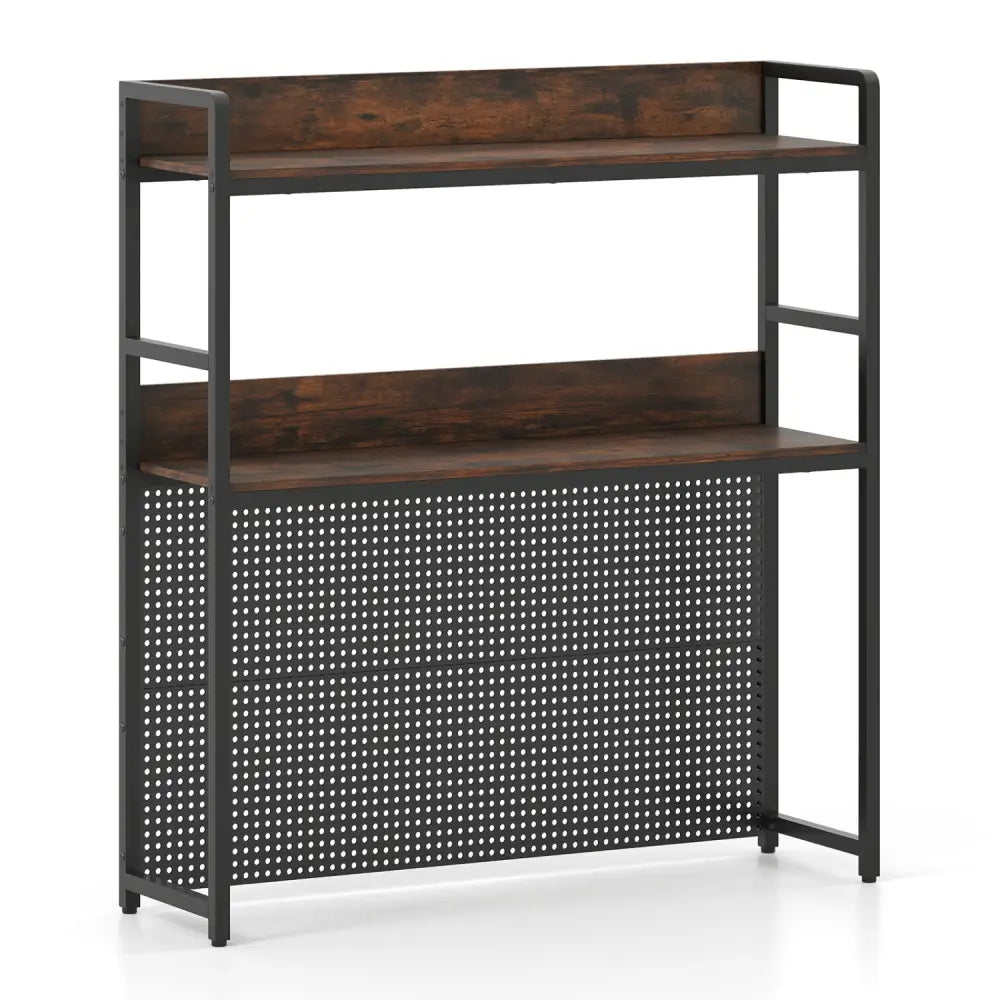 Multipurpose 2-Tier Desktop Bookshelf with Pegboard for up to 32 Inch Computer Monitor-Rustic Brown - Rustic Brown