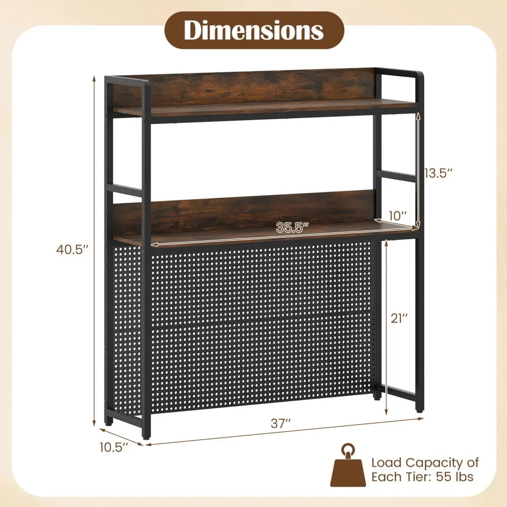 Multipurpose 2-Tier Desktop Bookshelf with Pegboard for up to 32 Inch Computer Monitor-Rustic Brown - Rustic Brown