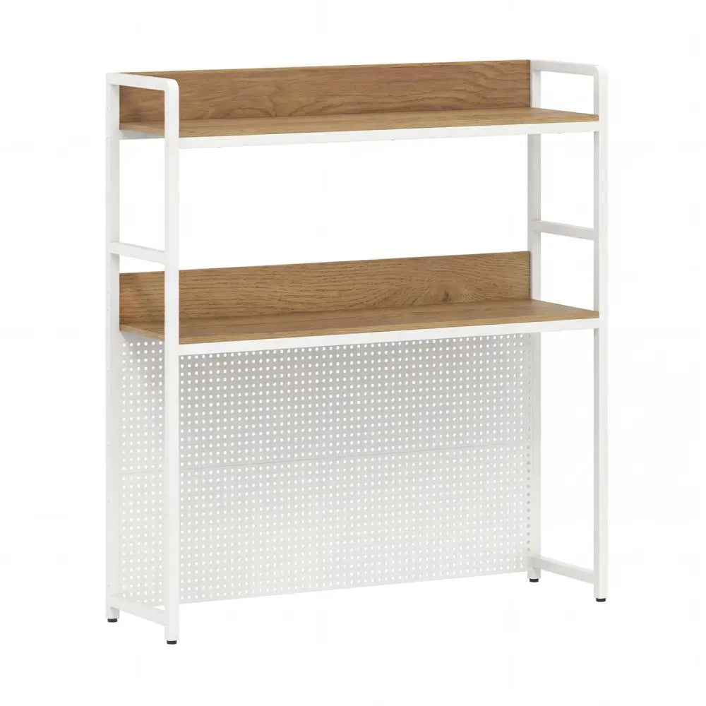 Multipurpose 2-Tier Desktop Bookshelf with Pegboard for up to 32 Inch Computer Monitor-Natural - Natural - Bookcases