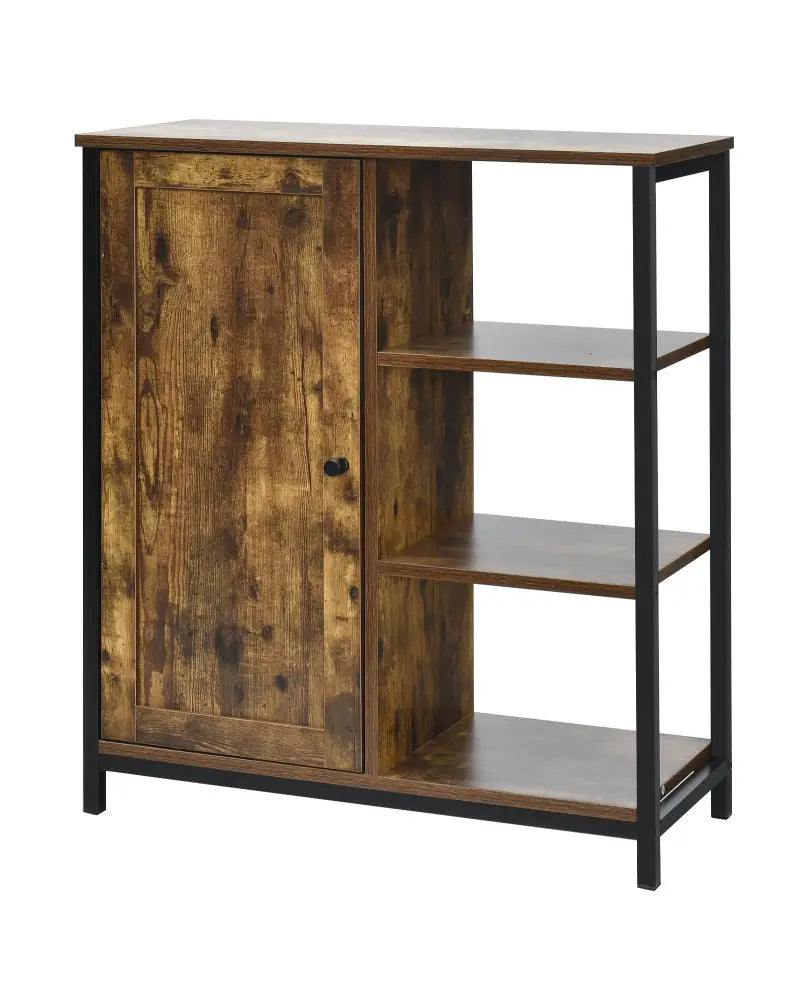 Multipurpose Freestanding Storage Cabinet with 3 Open Shelves and Doors - Rustic Brown - Cabinets & Chests