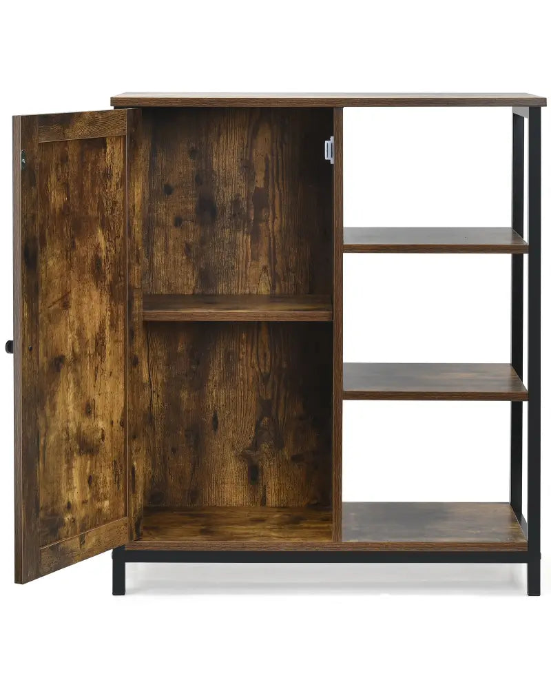 Multipurpose Freestanding Storage Cabinet with 3 Open Shelves and Doors - Rustic Brown - Cabinets & Chests