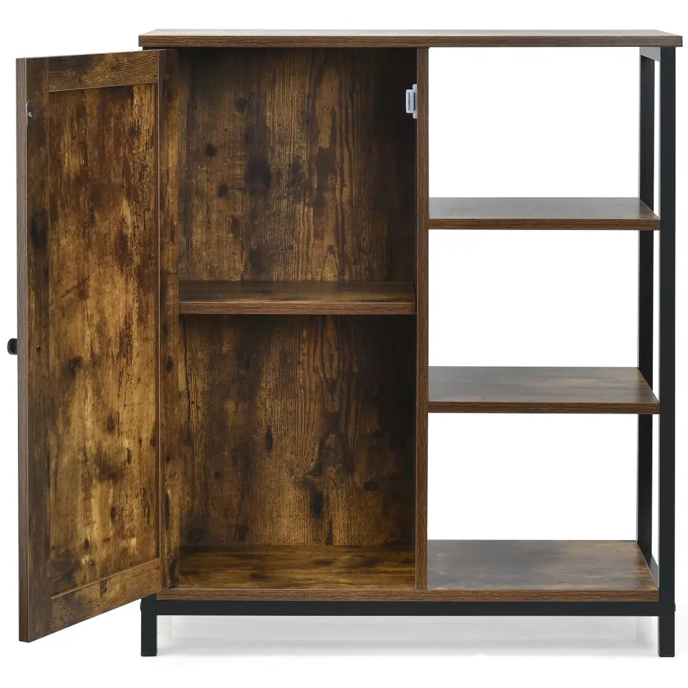 Multipurpose Freestanding Storage Cabinet with 3 Open Shelves and Doors - Rustic Brown - Cabinets & Chests