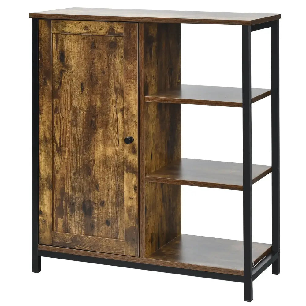 Multipurpose Freestanding Storage Cabinet with 3 Open Shelves and Doors - Rustic Brown - Cabinets & Chests