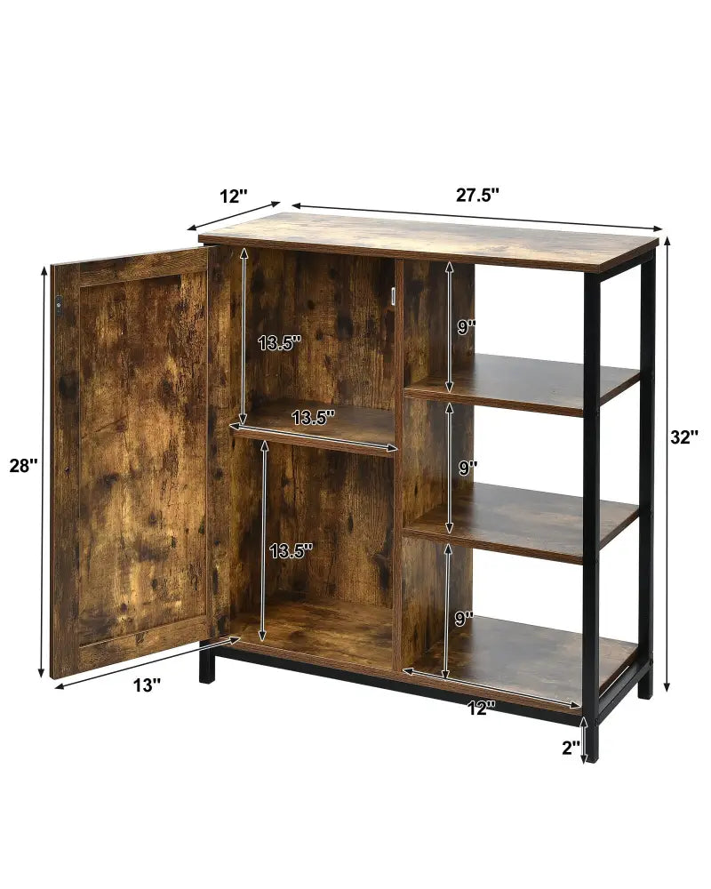 Multipurpose Freestanding Storage Cabinet with 3 Open Shelves and Doors - Rustic Brown - Cabinets & Chests