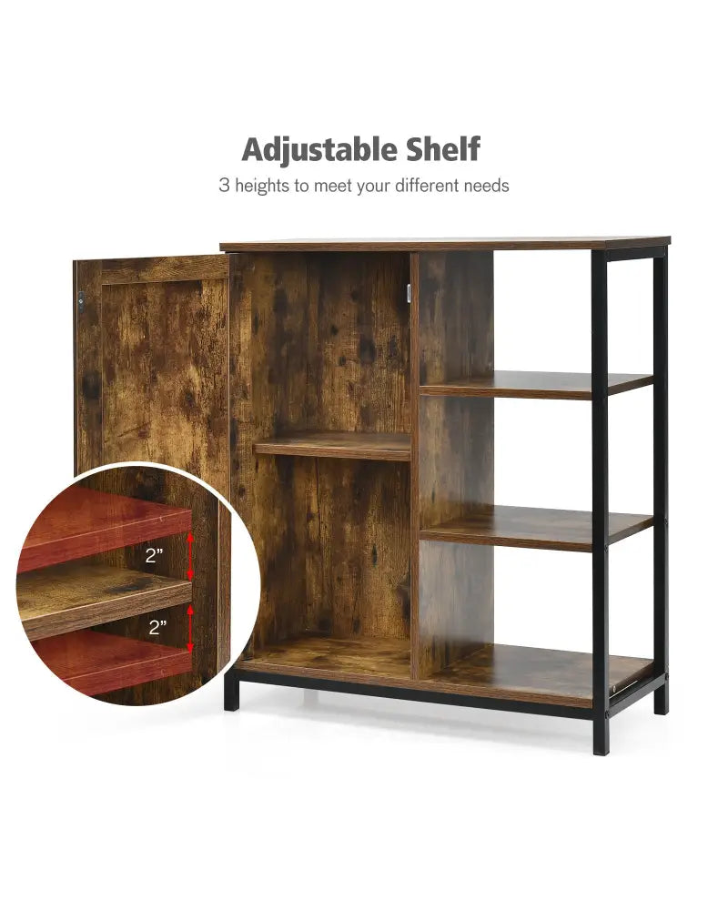 Multipurpose Freestanding Storage Cabinet with 3 Open Shelves and Doors - Rustic Brown - Cabinets & Chests