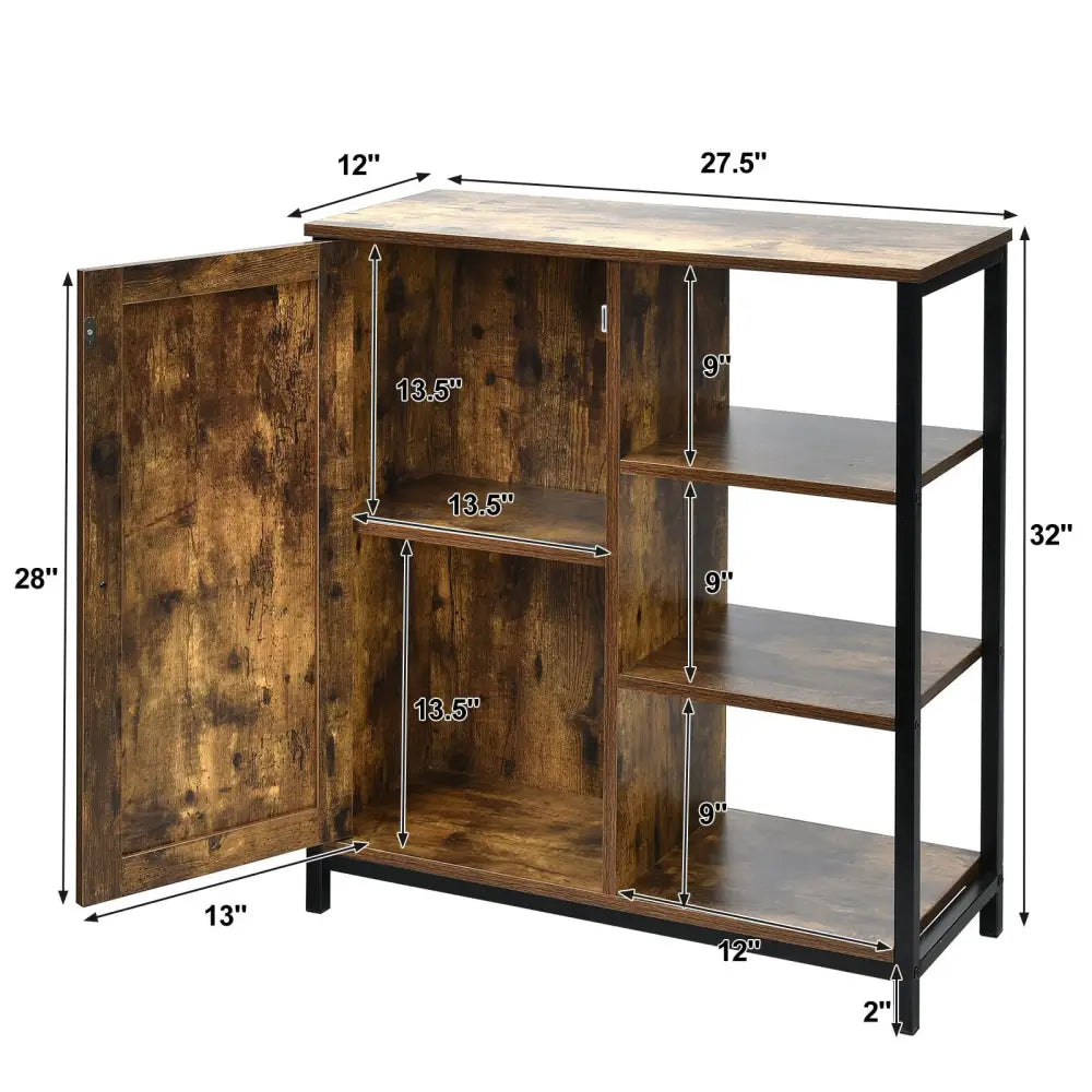 Multipurpose Freestanding Storage Cabinet with 3 Open Shelves and Doors - Rustic Brown - Cabinets & Chests