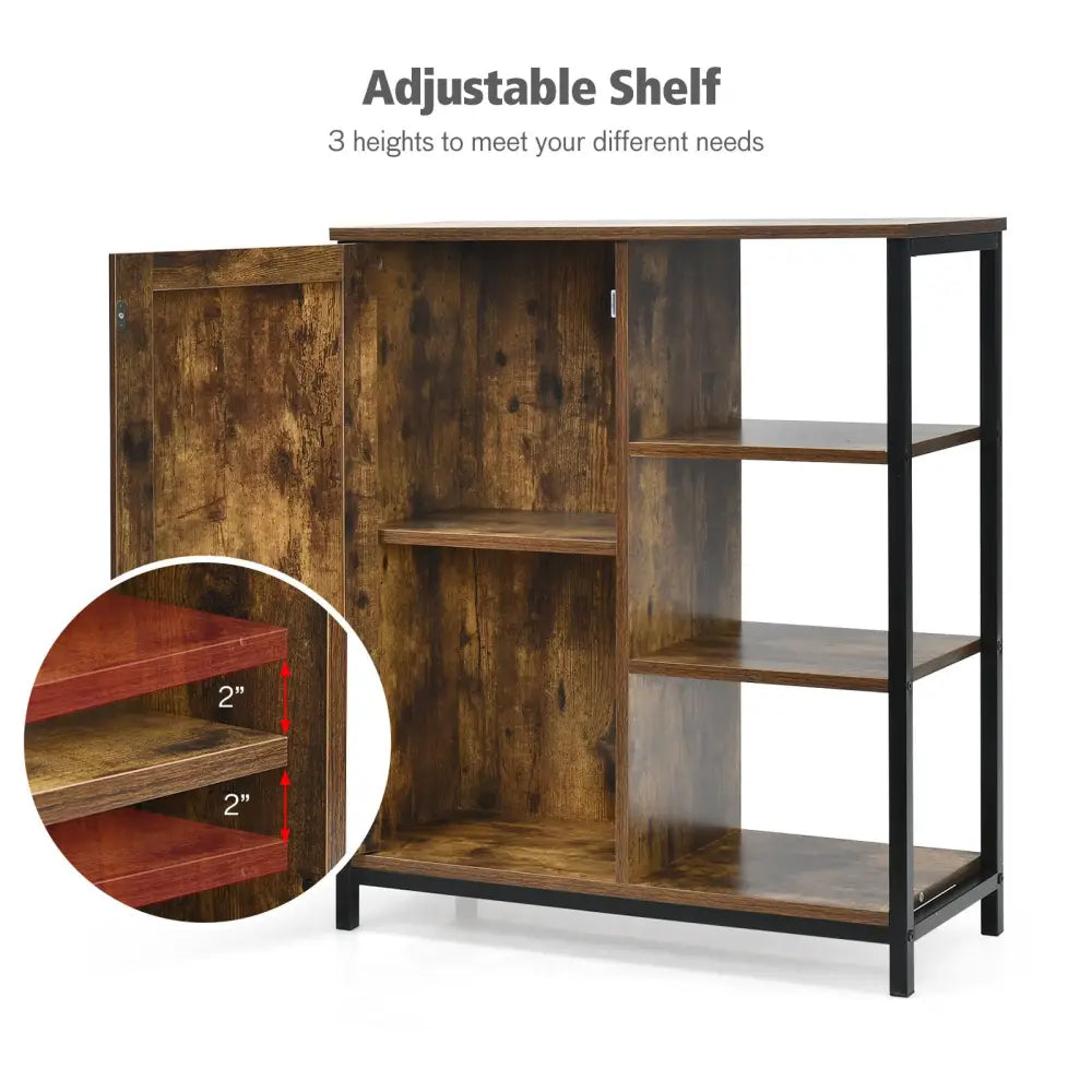 Multipurpose Freestanding Storage Cabinet with 3 Open Shelves and Doors - Rustic Brown - Cabinets & Chests