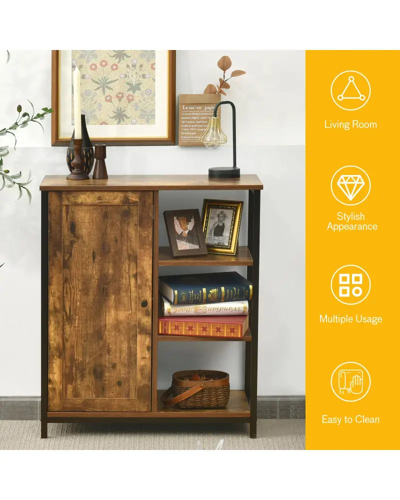 Multipurpose Freestanding Storage Cabinet with 3 Open Shelves and Doors - Rustic Brown - Cabinets & Chests