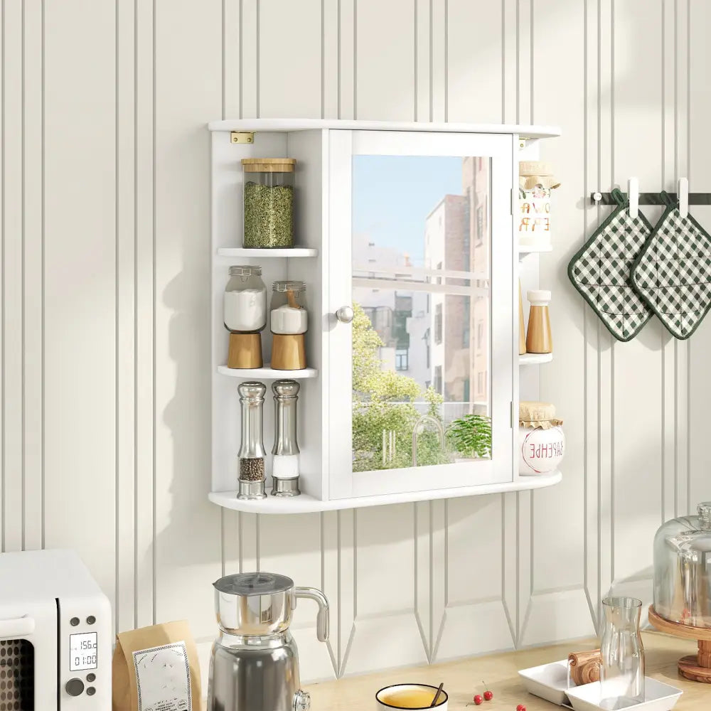 Multipurpose Mount Wall Mirror Bathroom Storage Cabinet-White - White - Wall Cabinets