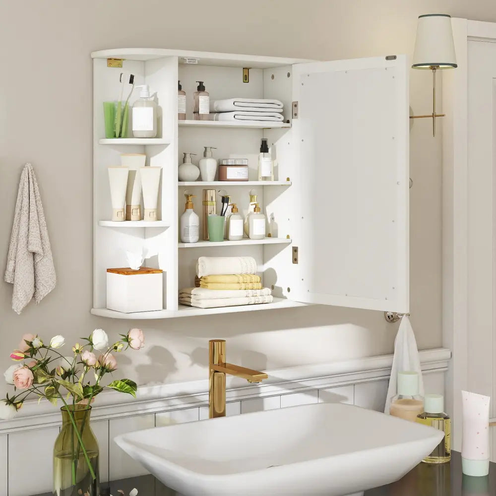 Multipurpose Mount Wall Mirror Bathroom Storage Cabinet-White - White - Wall Cabinets