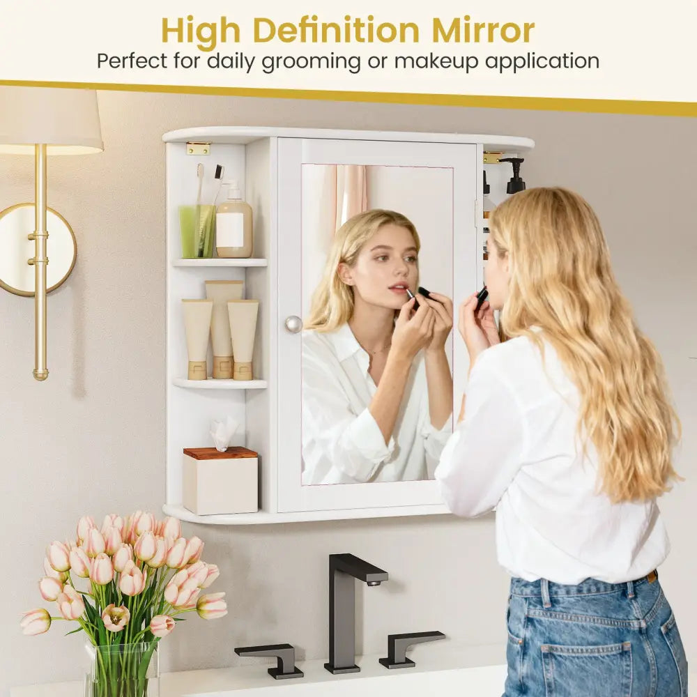 Multipurpose Mount Wall Mirror Bathroom Storage Cabinet-White - White - Wall Cabinets