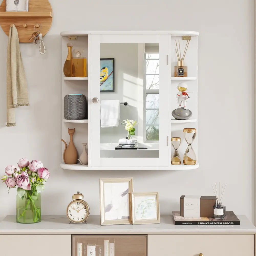 Multipurpose Mount Wall Mirror Bathroom Storage Cabinet-White - White - Wall Cabinets