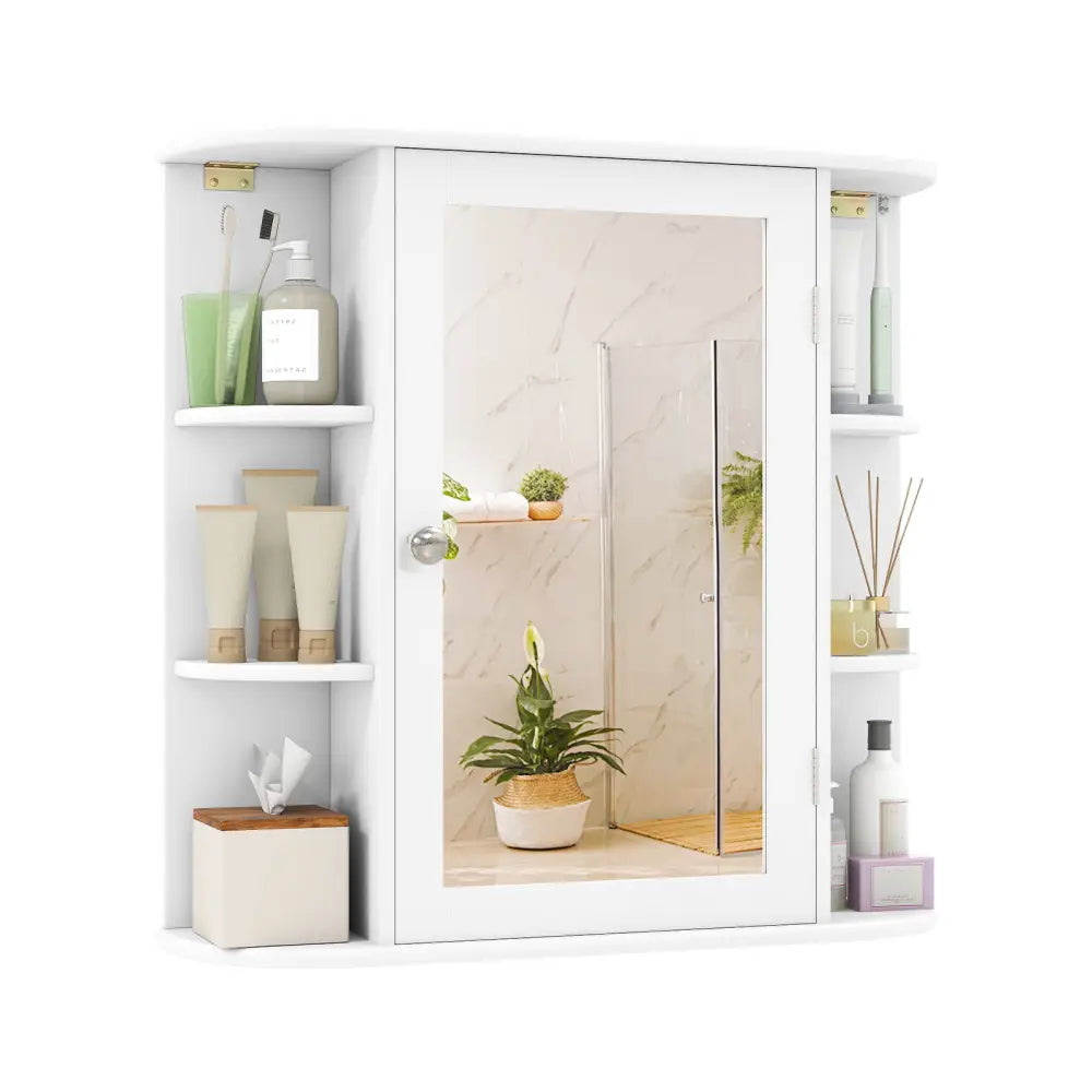 Multipurpose Mount Wall Mirror Bathroom Storage Cabinet-White - White - Wall Cabinets