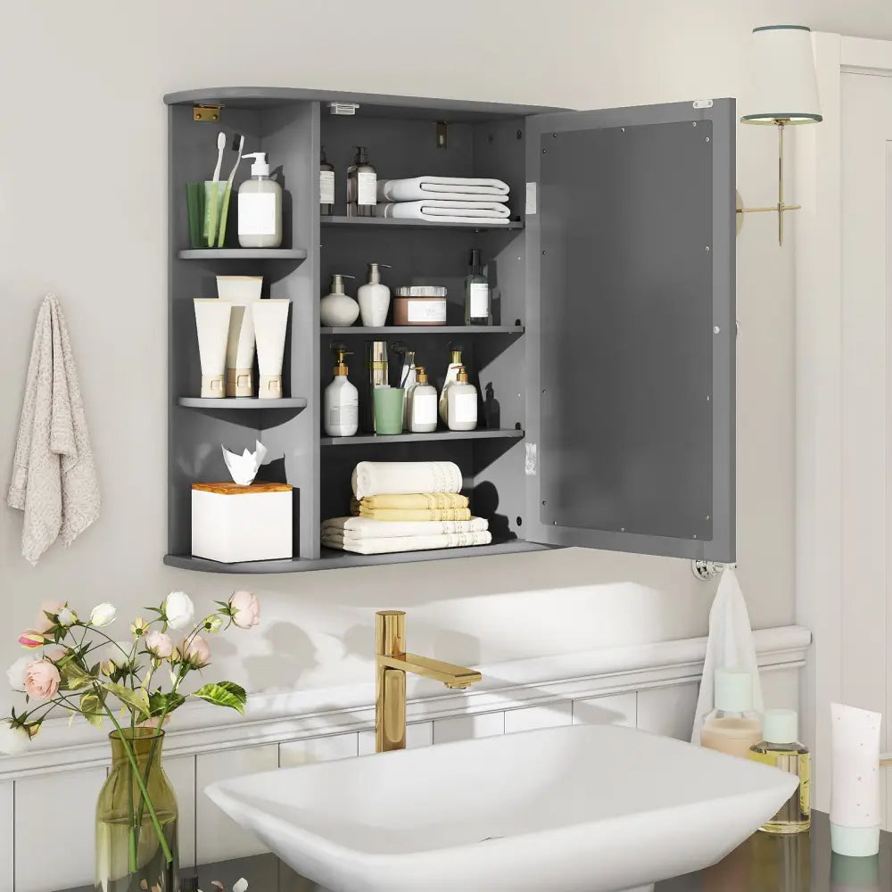 Multipurpose Mount Wall Surface Bathroom Storage Cabinet with Mirror-Gray - Gray - Wall Cabinets