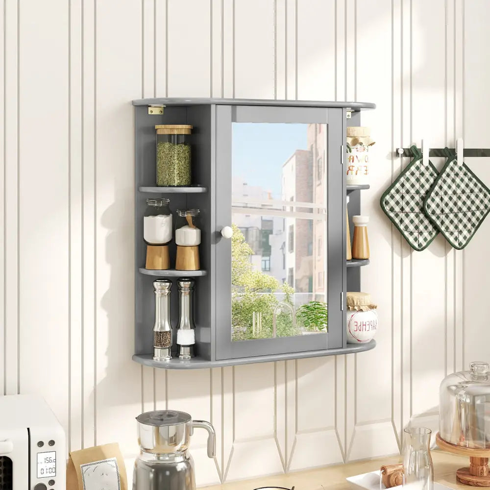 Multipurpose Mount Wall Surface Bathroom Storage Cabinet with Mirror-Gray - Gray - Wall Cabinets
