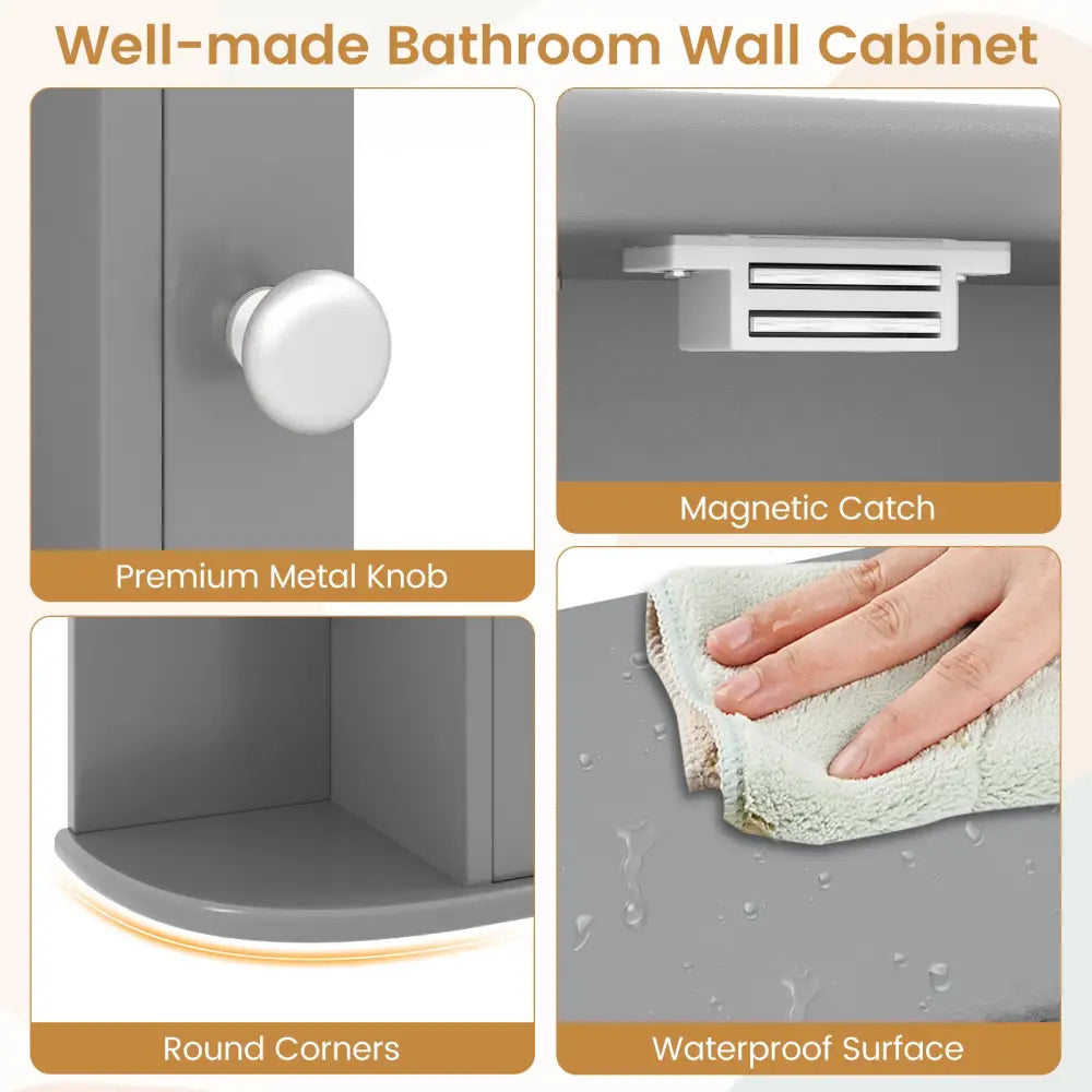 Multipurpose Mount Wall Surface Bathroom Storage Cabinet with Mirror-Gray - Gray - Wall Cabinets
