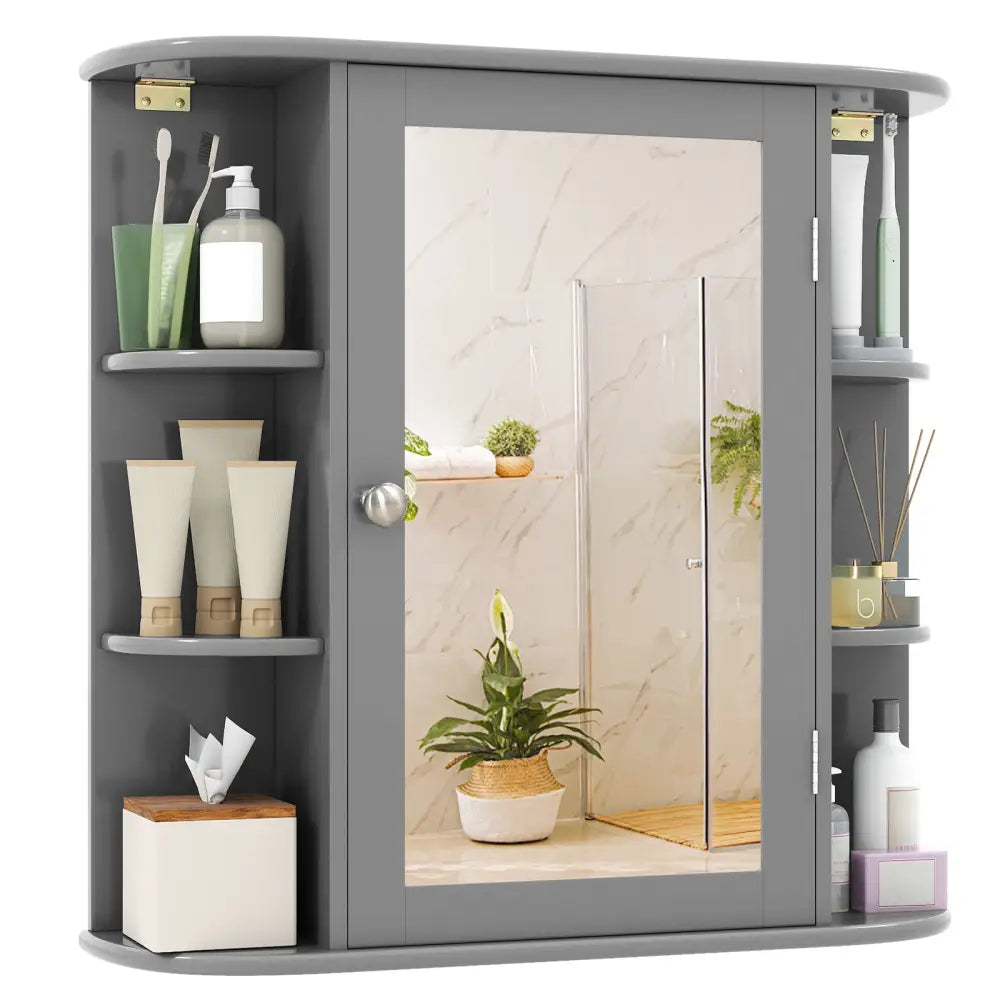 Multipurpose Mount Wall Surface Bathroom Storage Cabinet with Mirror-Gray - Gray - Wall Cabinets