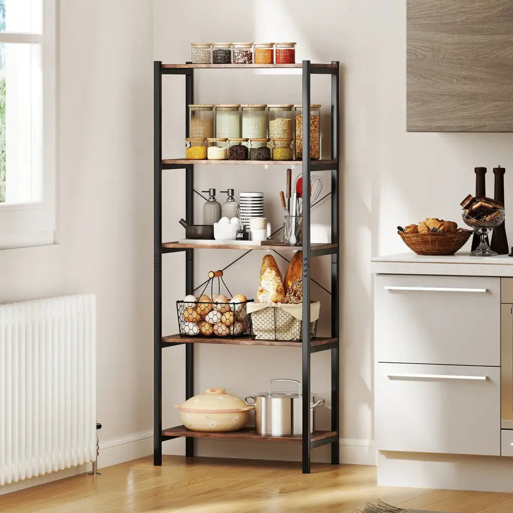 Multipurpose Open Bookcase Industrial Rack Wide Standing Storage Shelf-Brown - Brown - Bookcases
