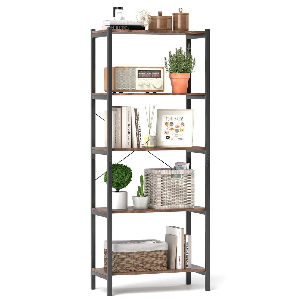 Multipurpose Open Bookcase Industrial Rack Wide Standing Storage Shelf-Brown - Brown - Bookcases