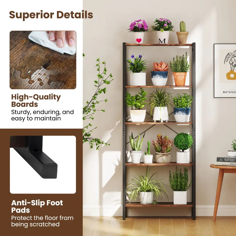 Multipurpose Open Bookcase Industrial Rack Wide Standing Storage Shelf-Brown - Brown - Bookcases