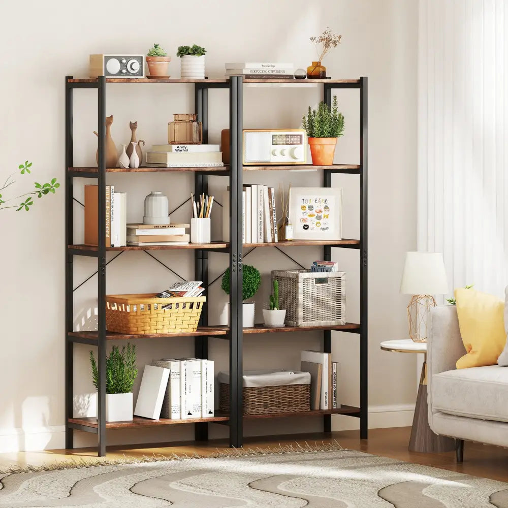 Multipurpose Open Bookcase Industrial Rack Wide Standing Storage Shelf-Brown - Brown - Bookcases