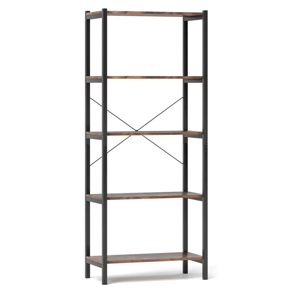 Multipurpose Open Bookcase Industrial Rack Wide Standing Storage Shelf-Brown - Brown - Bookcases