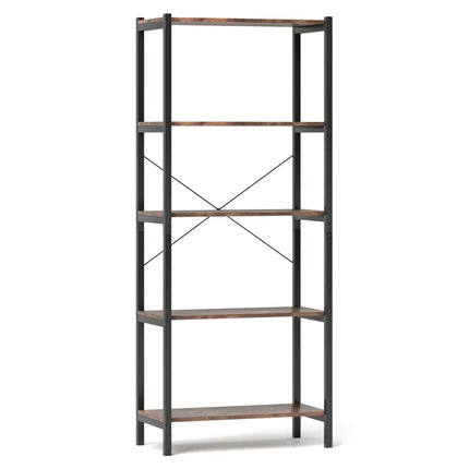Multipurpose Open Bookcase Industrial Rack Wide Standing Storage Shelf-Brown - Brown - Bookcases