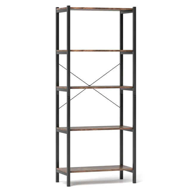 Multipurpose Open Bookcase Industrial Rack Wide Standing Storage Shelf-Brown - Brown - Bookcases