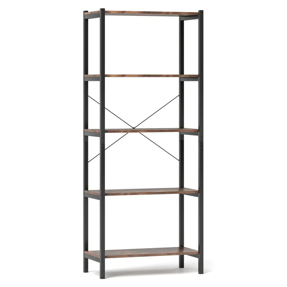 Multipurpose Open Bookcase Industrial Rack Wide Standing Storage Shelf-Brown - Brown - Bookcases