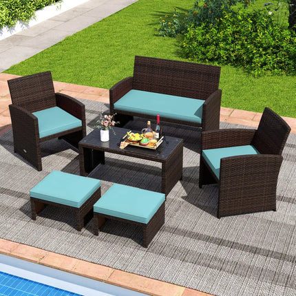 Multipurpose Outdoor 2 Pieces Patio PE Rattan Ottomans Footstool-Turquoise - Turquoise - Outdoor Seating & Patio Chairs