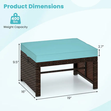 Multipurpose Outdoor 2 Pieces Patio PE Rattan Ottomans Footstool-Turquoise - Turquoise - Outdoor Seating & Patio Chairs