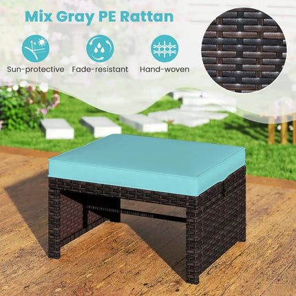 Multipurpose Outdoor 2 Pieces Patio PE Rattan Ottomans Footstool-Turquoise - Turquoise - Outdoor Seating & Patio Chairs