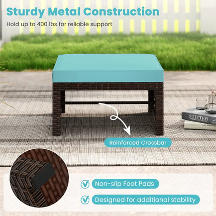 Multipurpose Outdoor 2 Pieces Patio PE Rattan Ottomans Footstool-Turquoise - Turquoise - Outdoor Seating & Patio Chairs