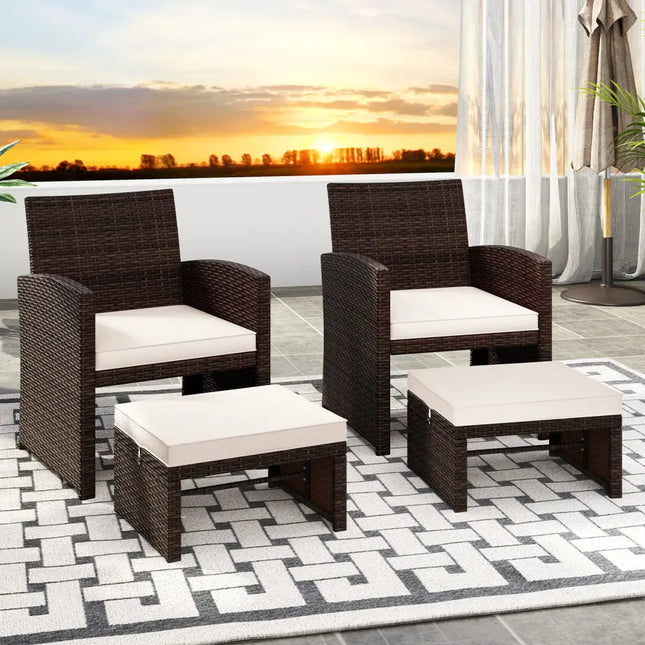 Multipurpose Outdoor 2 Pieces Patio PE Rattan Ottomans Footstool-White - White - Outdoor Seating & Patio Chairs