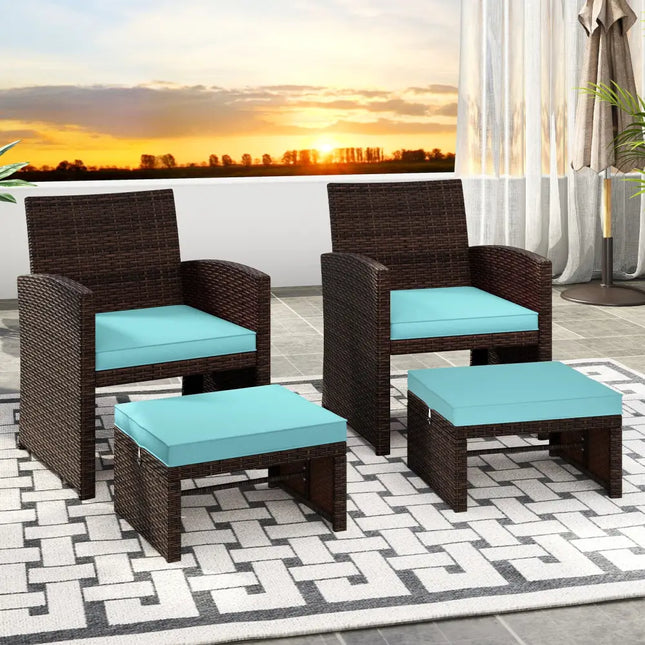 Multipurpose Outdoor 2 Pieces Patio PE Rattan Ottomans Footstool-Turquoise - Turquoise - Outdoor Seating & Patio Chairs