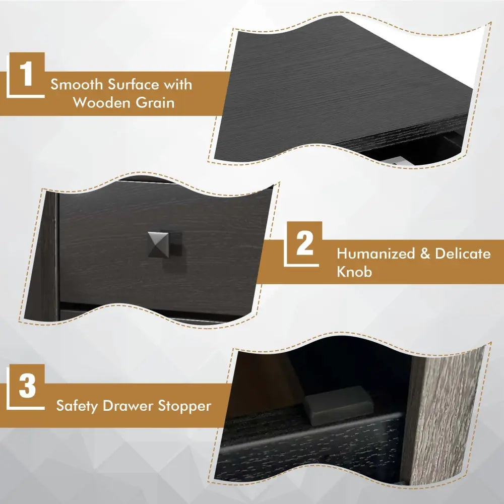 Multipurpose Retro Bedside Nightstand/ End Table with 2 Drawers-Black - Black - Nightstands