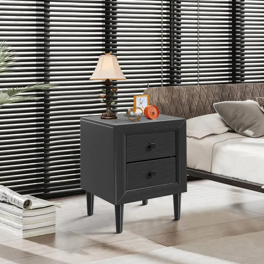 Multipurpose Retro Bedside Nightstand/ End Table with 2 Drawers-Black - Black - Nightstands