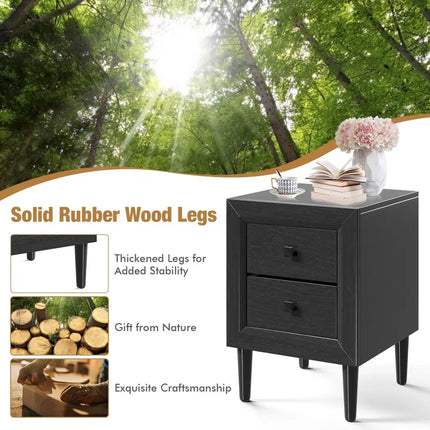 Multipurpose Retro Bedside Nightstand/ End Table with 2 Drawers-Black - Black - Nightstands