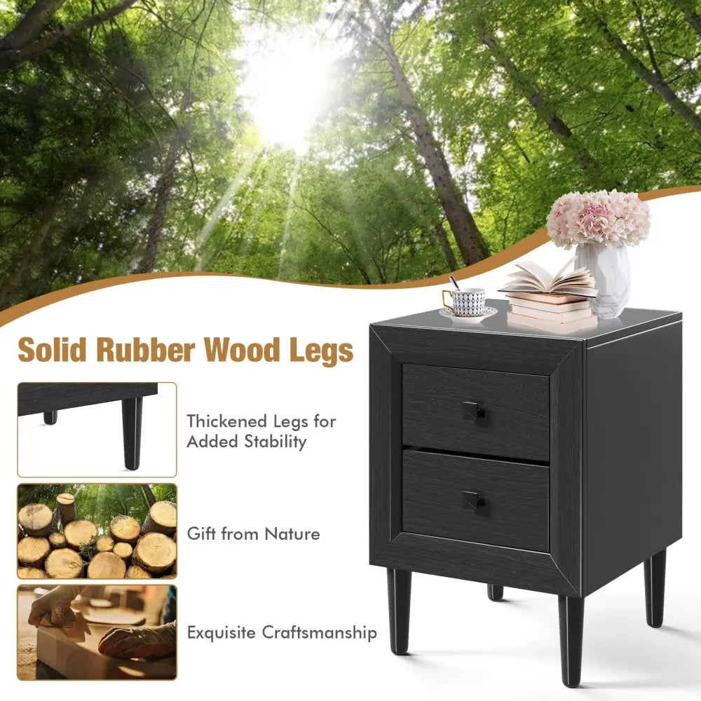 Multipurpose Retro Bedside Nightstand/ End Table with 2 Drawers-Black - Black - Nightstands