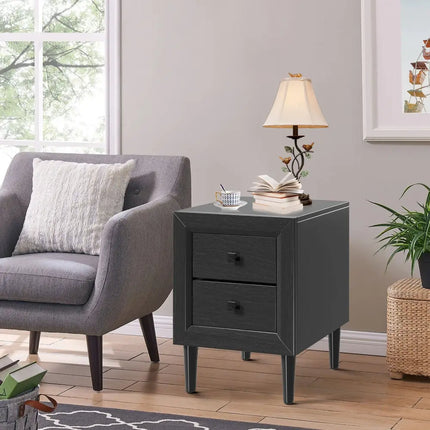 Multipurpose Retro Bedside Nightstand/ End Table with 2 Drawers-Black - Black - Nightstands